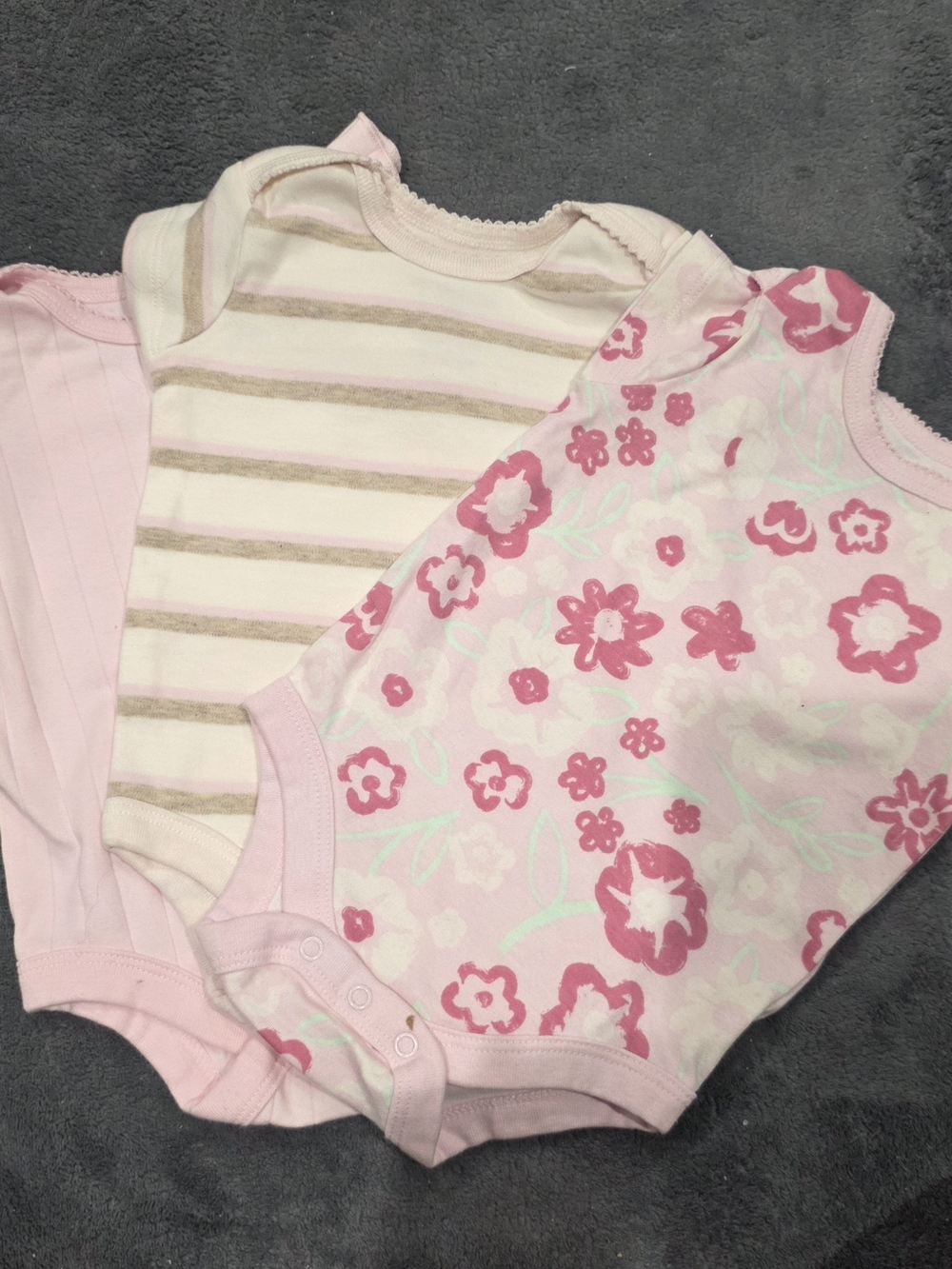 Baby Girls Pink Floral & Stripe One-Piece Bodysuit Set